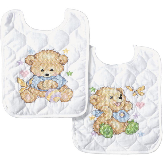 Tobin Stamped Cross Stitch Bib Pair Kit - Baby Bears