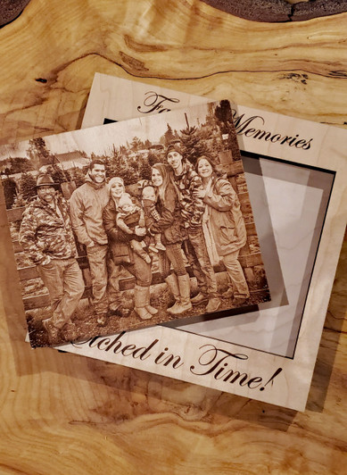 Laser Etched Interchangeable Wooden Photo & Frame - Family Memories