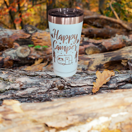 Laser Etched Double-Wall 20oz Tumbler - Happy Camper