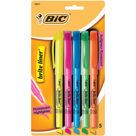 BIC Brite Liner Fluorescent Highlighters 5/Pkg