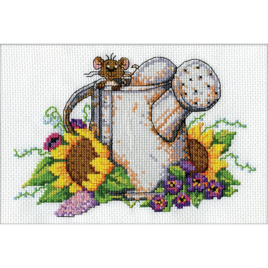 Design Works Counted Cross Stitch Kit - Watering Can Mouse
