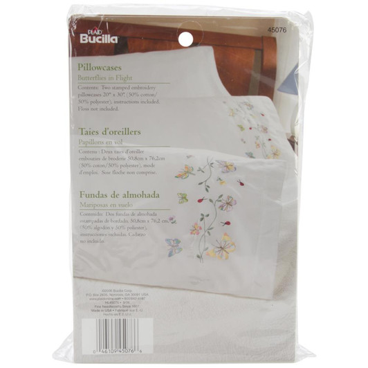Bucilla Butterflies In Flight Stamped Embroidery Pillowcase Pair