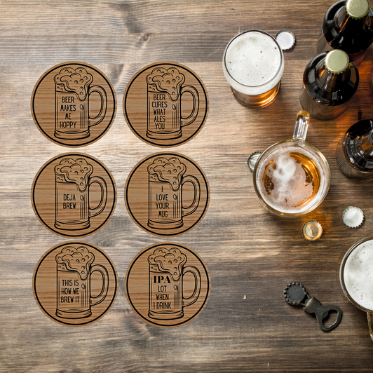 Beer Puns Wooden Coasters Set