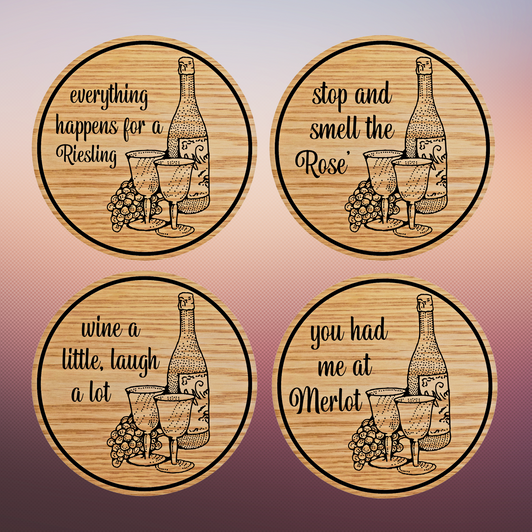 Wine Puns Wooden Coasters Set Wine Puns Wooden Coasters Set