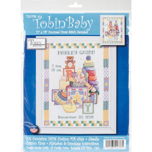 Tobin Toys Sampler Birth Record Counted Cross Stitch Kit