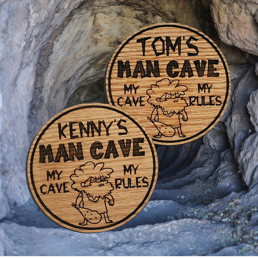 Man Cave Personalized Wooden Coasters Set