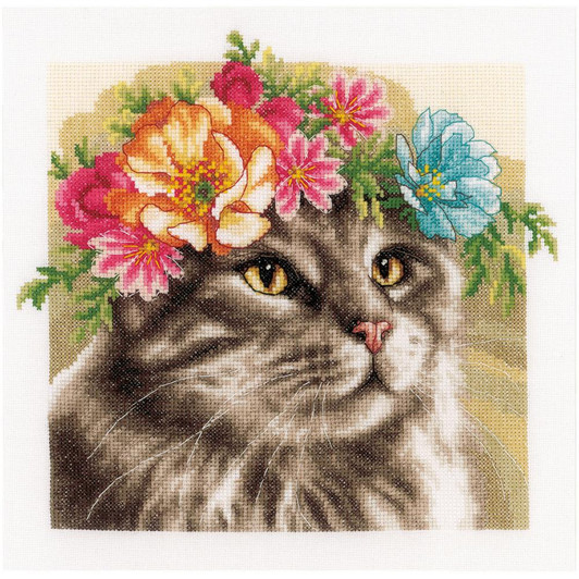 LanArte Flower Crown Maine Coon 14ct. Counted Cross Stitch Kit
