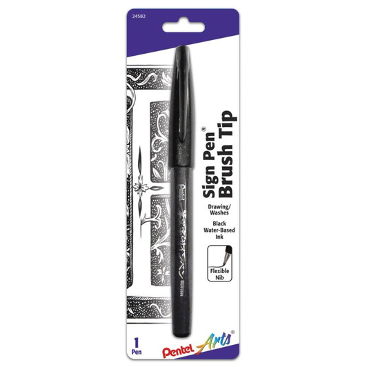 Pentel Arts Black Sign Pen With Brush Tip