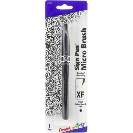 Pentel Arts Black Sign Pen W/Micro Brush Tip