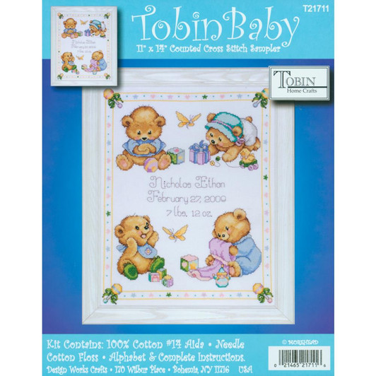Tobin Baby Bears Birth Record Counted Cross Stitch Kit