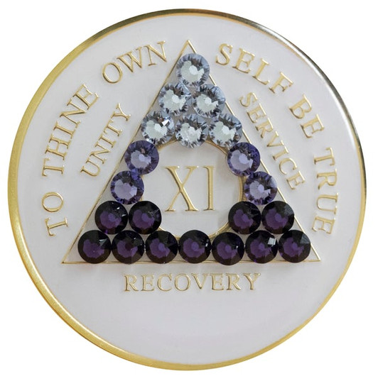 "AA" Crystallized Tri-Plate Birthday Medallion ~ White Purple Transition