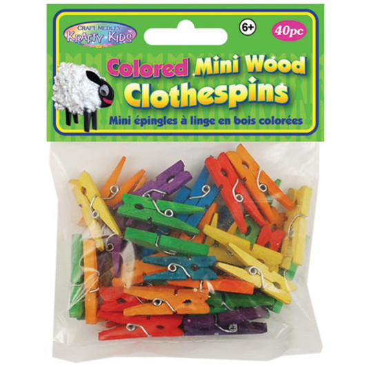 Multicraft Imports Mini Wood Clothespins - Colored 1.1875" 40/Pkg