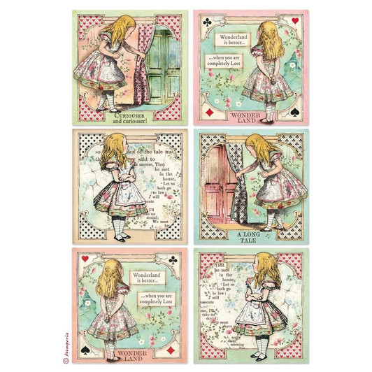 Stamperia Rice Paper Sheet A4 6/Pkg | Alice In Wonderland Cards