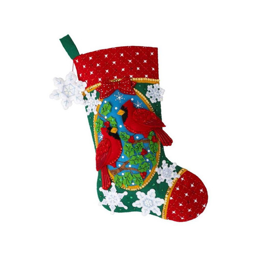 Bucilla Felt Applique Stocking Kit | Christmas Cardinals