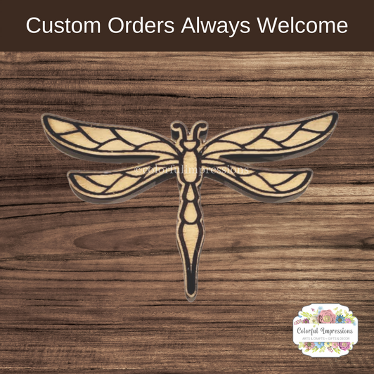 Laser Engraved Unfinished Wood Shape | Dragonfly