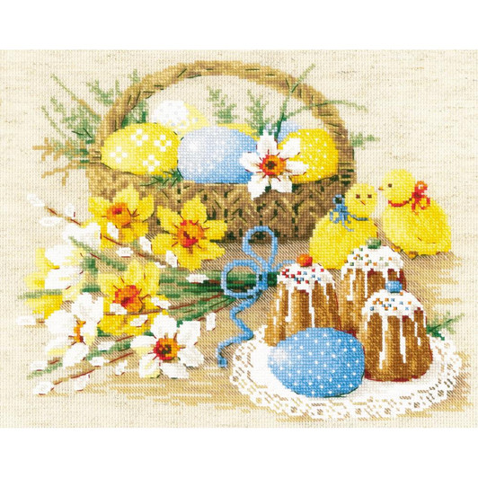 RIOLIS Counted Cross Stitch Kit | Easter Still Life With Chickens