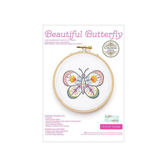 Colonial Needle Embroidery Kit 4" Round | Beautiful Butterfly