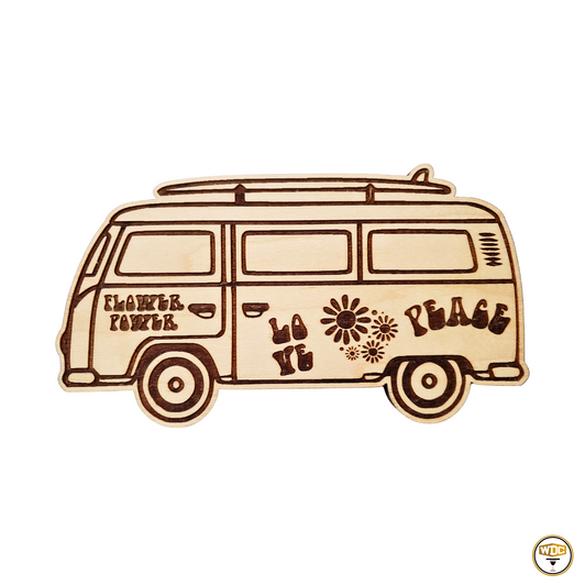 Flower Power Hippie Van Laser Engraved Wooden Cutout Flower Power Hippie Van Laser Engraved Wooden Cutout