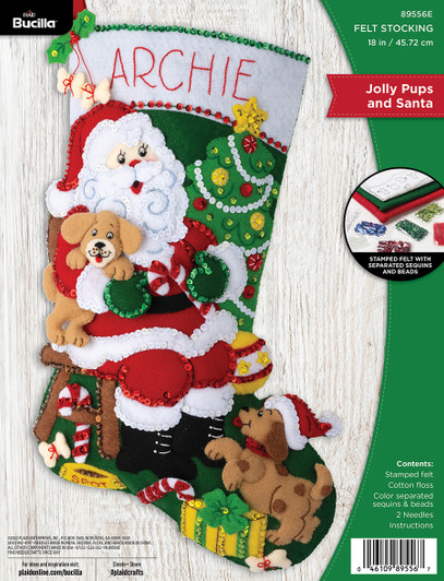Bucilla Felt Applique Stocking Kit | Jolly Pups Santa