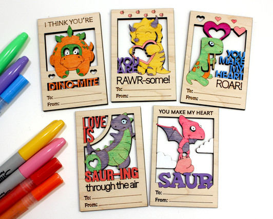 Valentines DIY Dinosaur Color/Paint Card Set