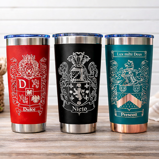 Personalized Family Crest Coat of Arms Laser Engraved 20oz Tumbler
