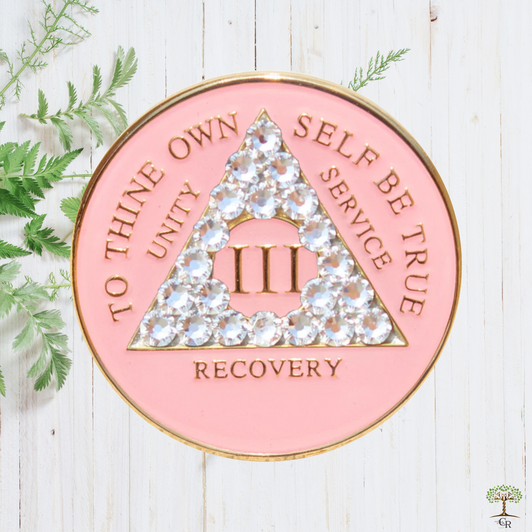 AA Birthday Coin Crystallized Pink Diamond Medallion
