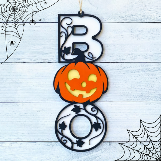 BOO Jack-O-Lantern Pumpkin Sign - Whimsical Halloween Decor