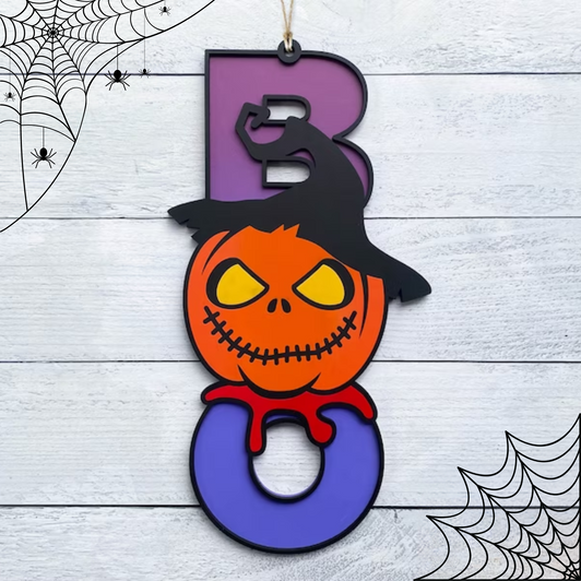 BOO Jack O'Lantern Witch Hat Halloween Sign - Halloween Wall Decor