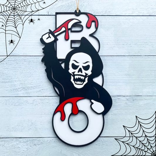 Grim Reaper Skull BOO Halloween Sign