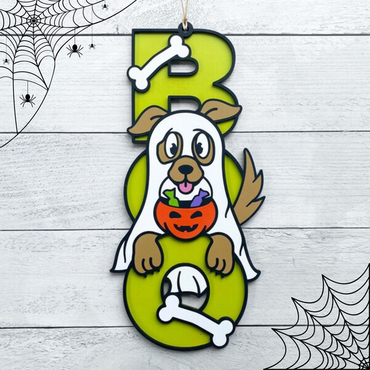 BOO Cute Ghost Puppy Halloween Sign - Whimsical Halloween Decor