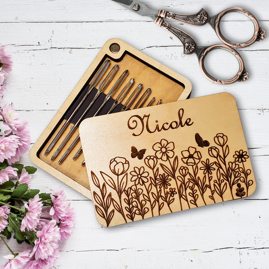 Needle Minder Personalized Wooden Case | Wildflowers