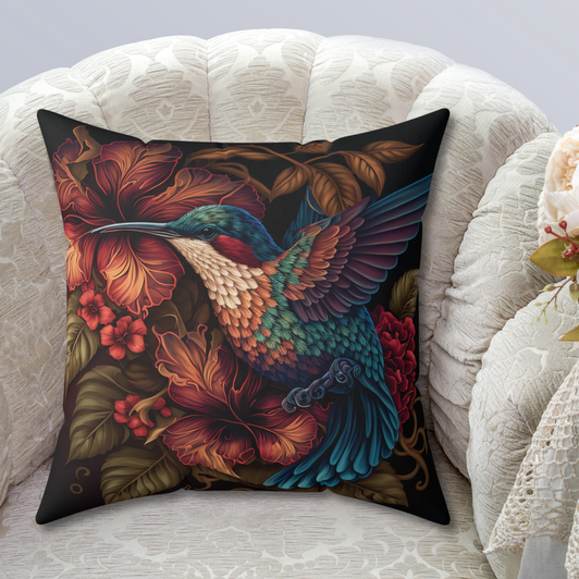 Floral Hummingbird Decorative Throw Pillow