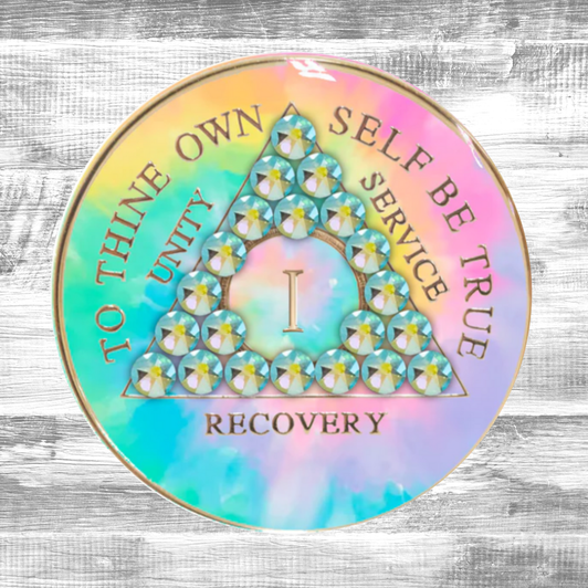 AA Psychedelic Change Peridot AB Crystal Sobriety Anniversary Coin