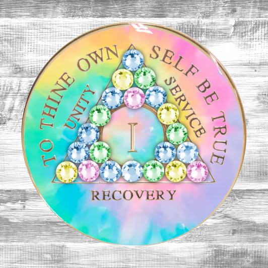 AA Anniversary Coin Medallion | Psychedelic Change Crystal Patchwork