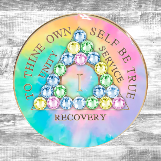 AA Psychedelic Change Patchwork Crystal Sobriety Coin