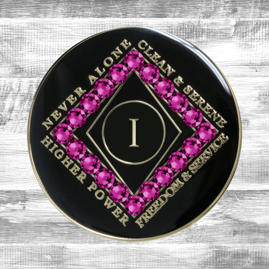 Narcotics Anonymous Clean Time Black Fuchsia Crystal Anniversary Coin