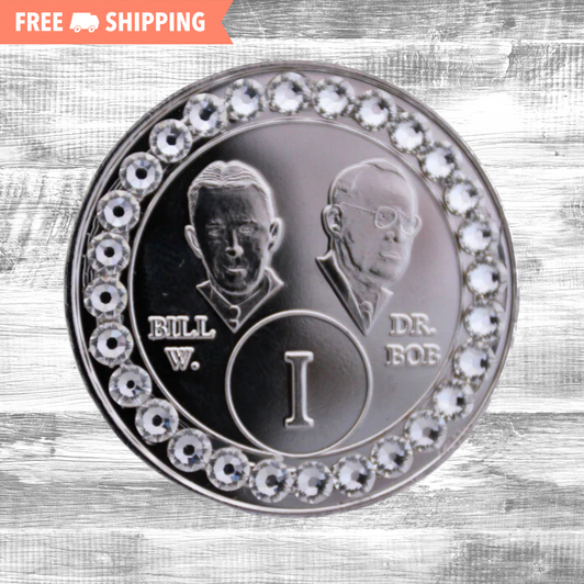 AA Founders Bill & Bob Anniversary Coin Medallion | Silver Plated Crystal