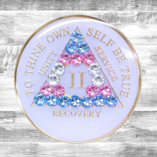 AA Transgender Flag White Crystal Sobriety Anniversary Coin