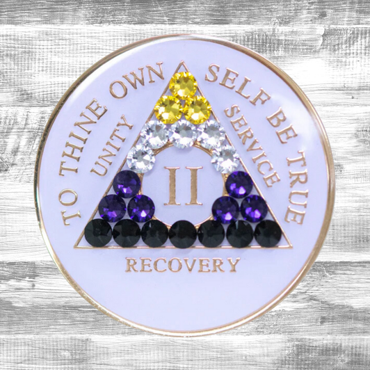 AA Anniversary Coin Medallion | White LGBTQ Crystal Nonbinary Flag