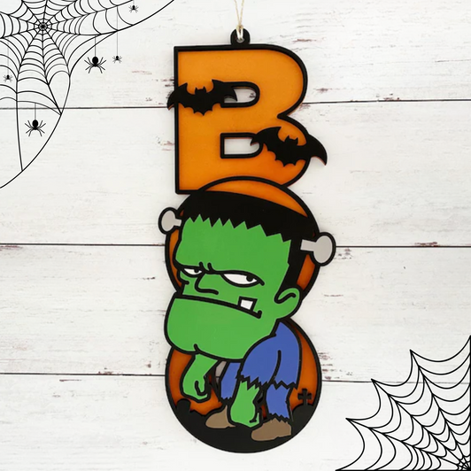 BOO Cute Frankenstein Sign - Halloween Door & Wall Decoration