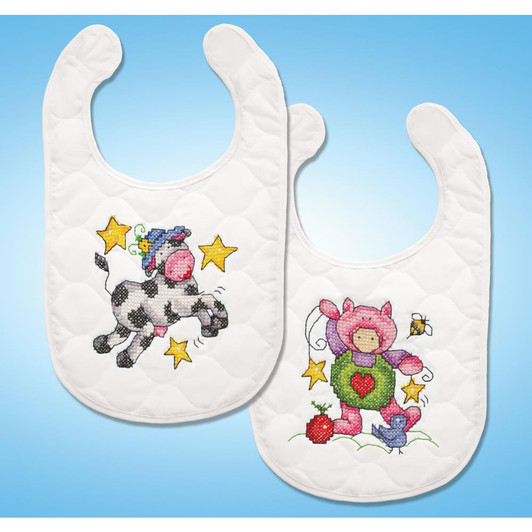 Design Works Stamped Cross Stitch Kit | Nursery Rhymes Bibs