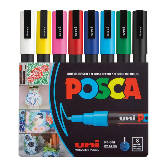 POSCA 3M Standard Colors Paint Marker Fine Bullet Tip 0.9mm-1.3mm 8/Pkg