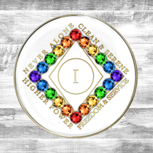 Narcotics Anonymous Clean Time White Rainbow Crystal Anniversary Coin