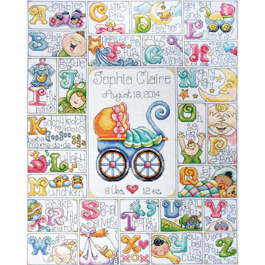 Design Works Counted Cross Stitch Kit | Baby ABC Birth Sampler