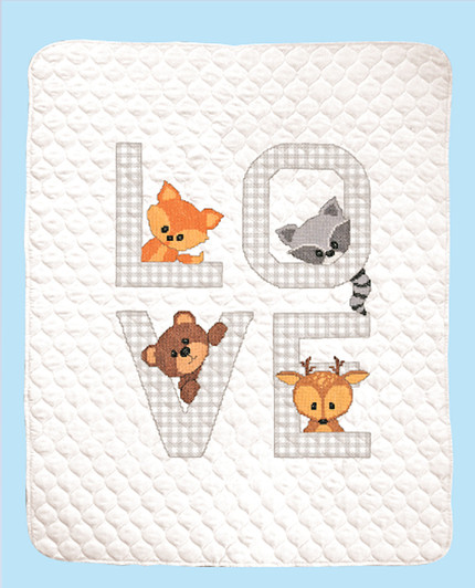 Janlynn Stamped Cross Stitch Kit | Woodland Love Quilt