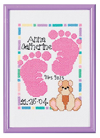 Janlynn Counted Cross Stitch Kit | Baby Footprints Birth Announcement
