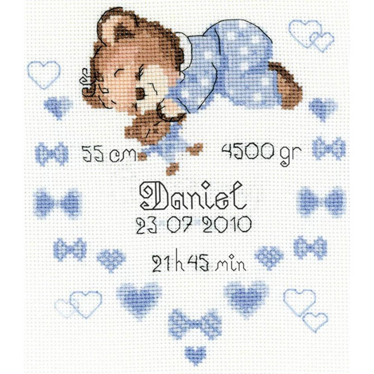 RIOLIS Counted Cross Stitch Kit | Teddy Bear Boy Birth Announcement