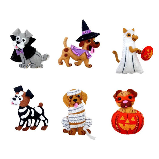 Bucilla Trick Or Treat Puppies Felt Applique Ornaments Kit 6/Pkg