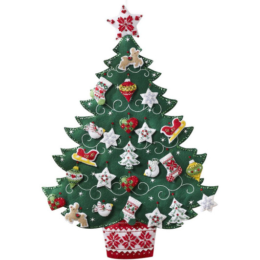 Bucilla Felt Applique Wall Hanging Kit | Nordic Christmas Tree Advent Calendar