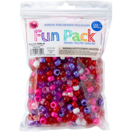 CousinDIY Pony Beads 500/Pkg | Valentine Mix
